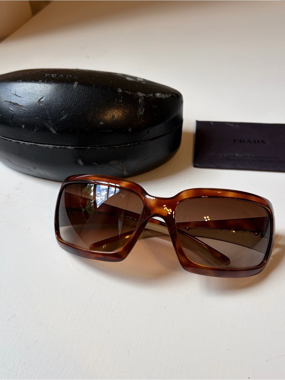 Prada 61mm Brown Havana 2000s Y2K Wrap Sunglasses Italy SPR01H 4BW-6S1